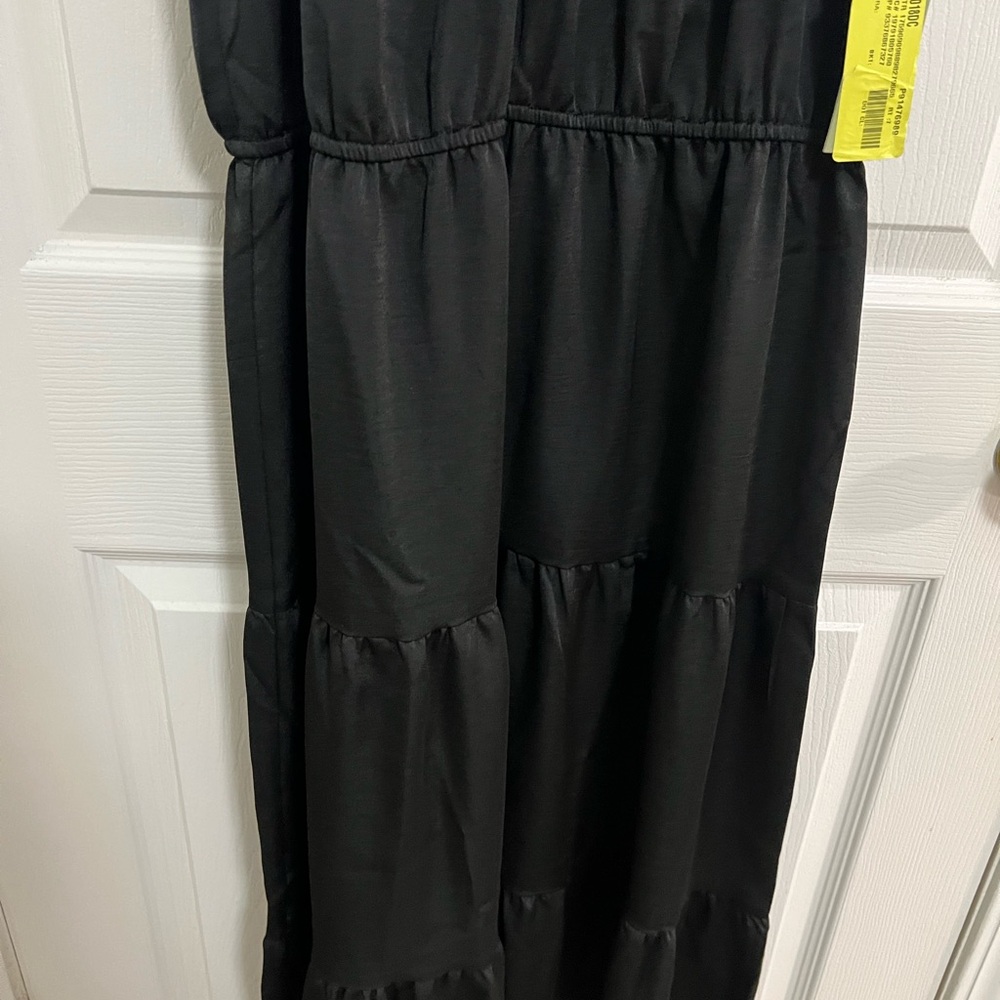 33) Nine.Eight Women's Satin Halter Midi Dress black tiered Size Large NWT - Picture 4 of 8